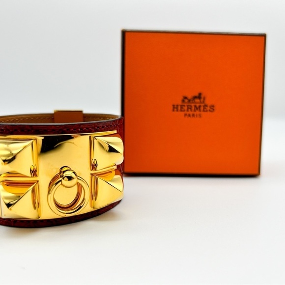 Hermes CDC Collier de Chien Rouge H Red Alligator Croc GHW Guc Size M 2012 - Picture 2 of 15